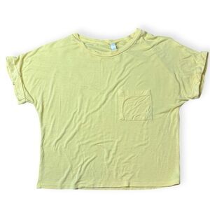 FORNIA Women’s Yellow Short Sleeve Oversized Pocket Crop Top Tee T-Shirt Size XS